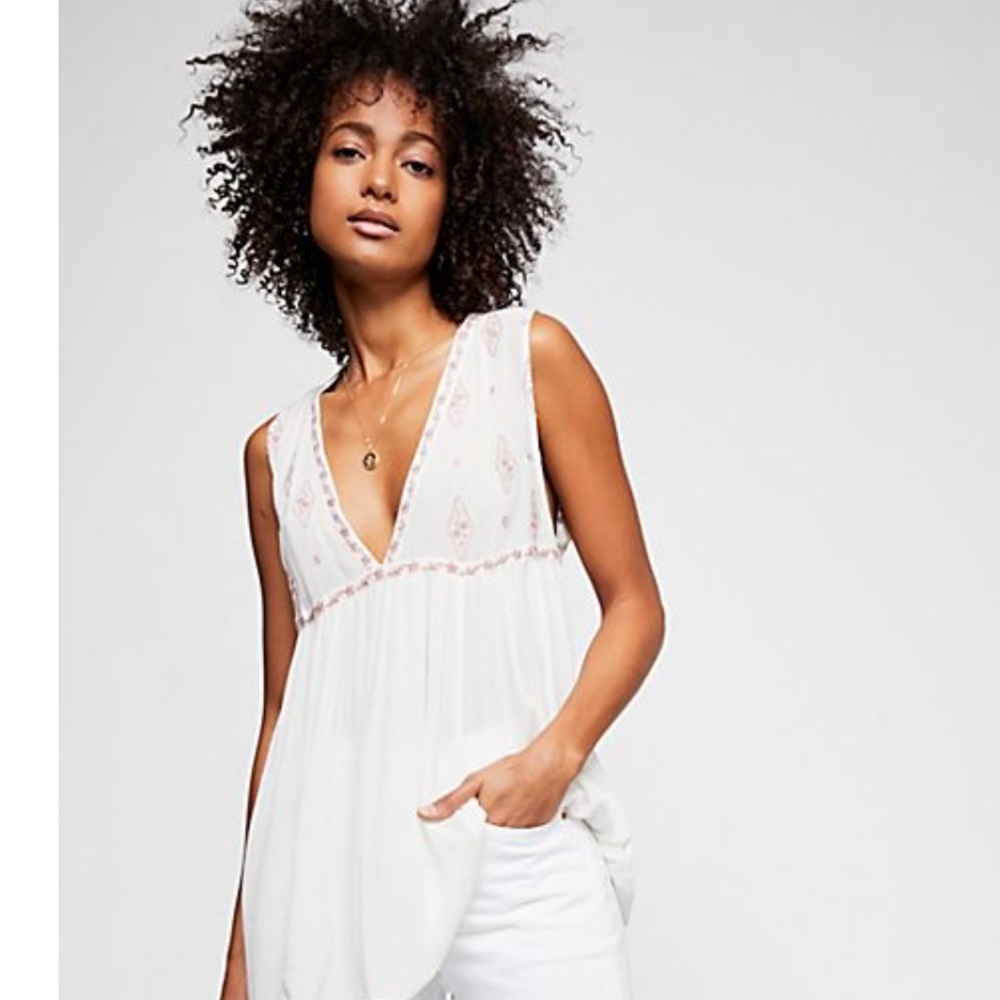 FREE PEOPLE Sleeveless Embroidered Top White